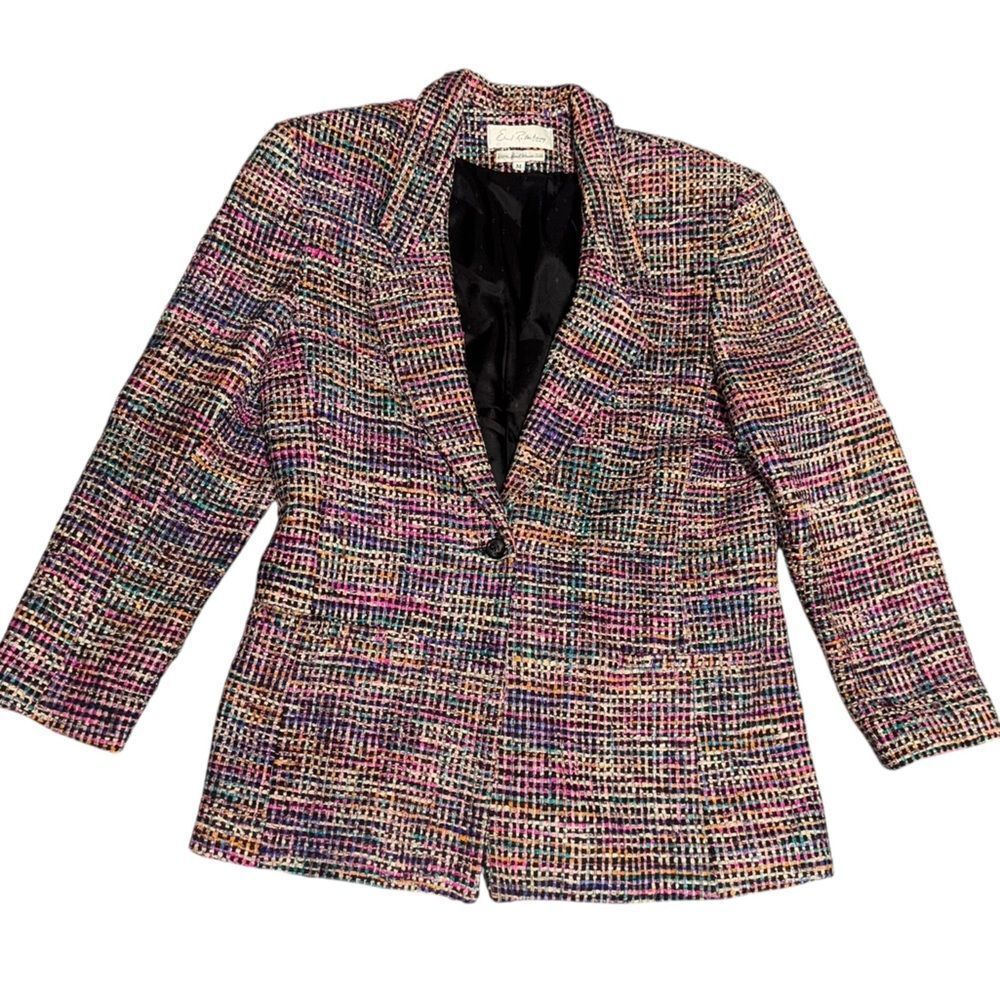 VTG Earl Rothenberg colorful retro Hand Woven SILK one button blazer size medium